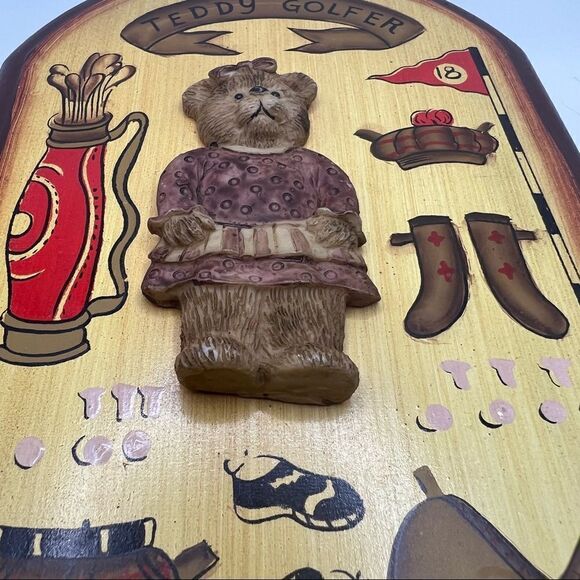 Vintage Wooden Key Box Teddy Golfer. Wooden Key Cabinet With Hooks. - Picture 3 of 10